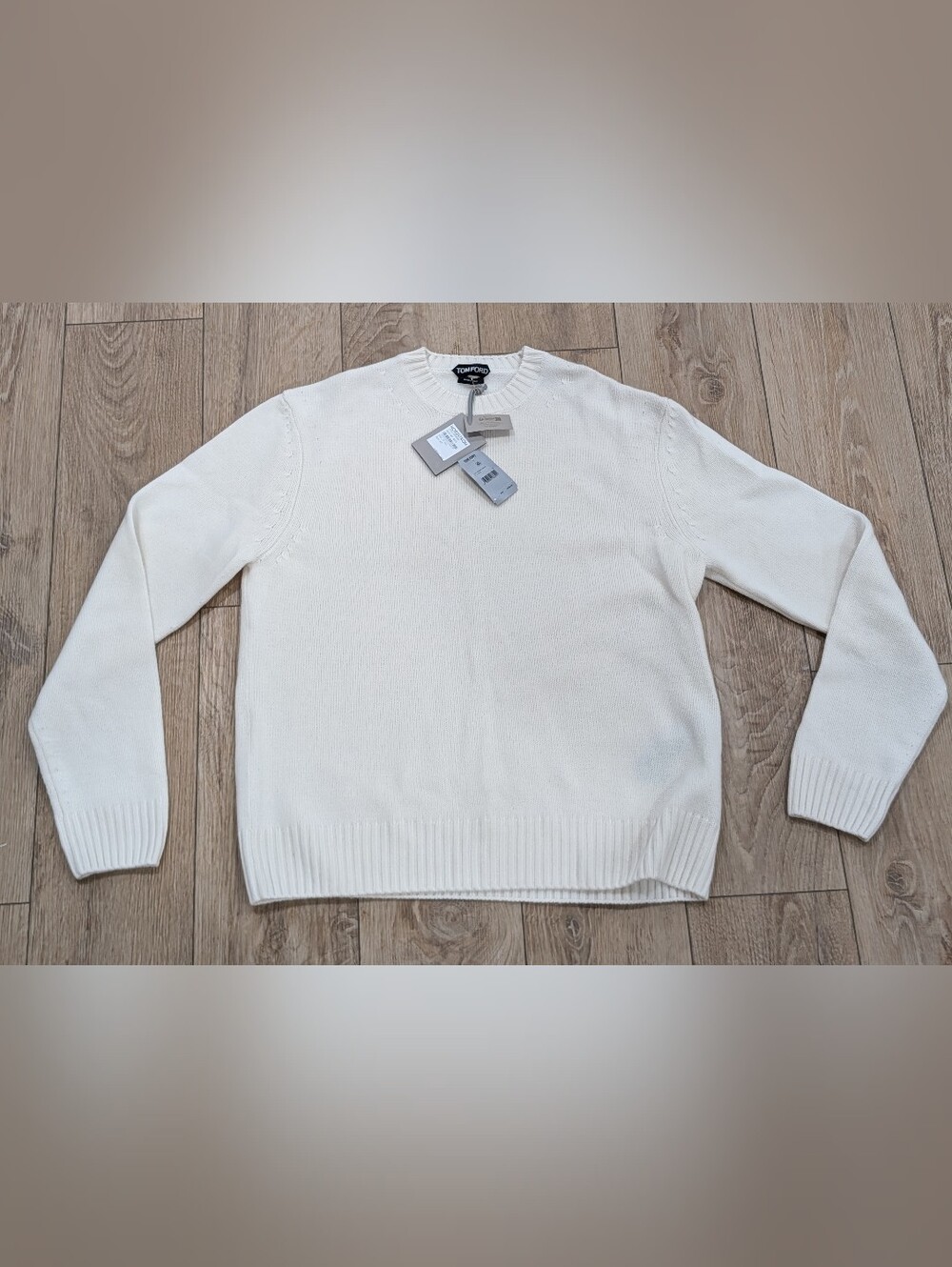 $2350 Mens TOM FORD 100% Cashmere Crewneck Sweater Soft White 54 US 44